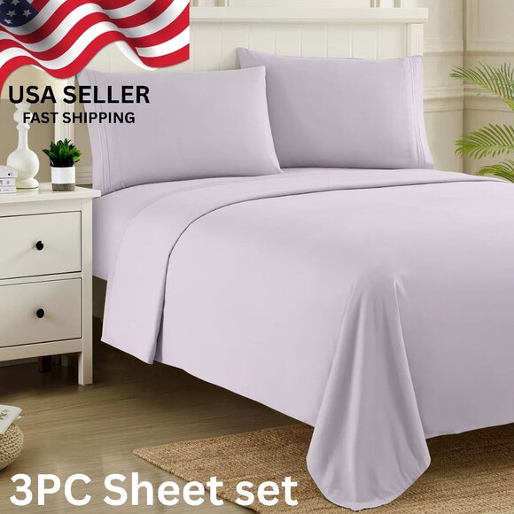 3PC TWIN Sweet Home Collection 1800 Thread Count Sheet Set - Lilac - Picture 1 of 3